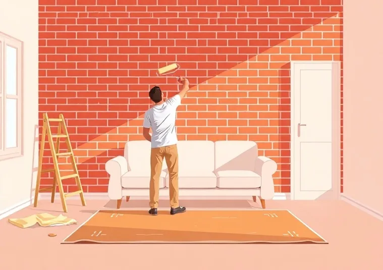 Peintre appliquant la peinture au rouleau sur un mur de salon